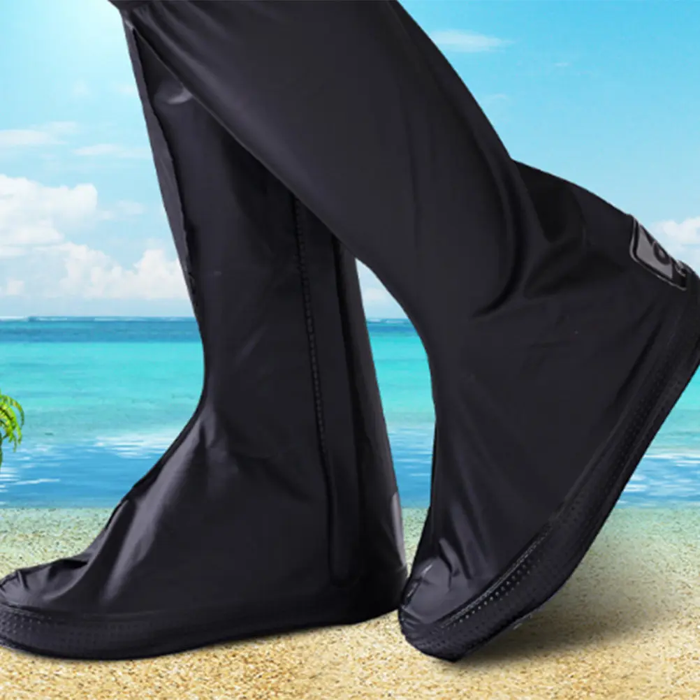 

Мужские непромокаемые бахилы-чехлы для обуви, высокие, водонепроницаемые, с нескользящей резиновой подошвой, на молнии, с эластичной лентой, складные, многоразовые, черные, размер XL