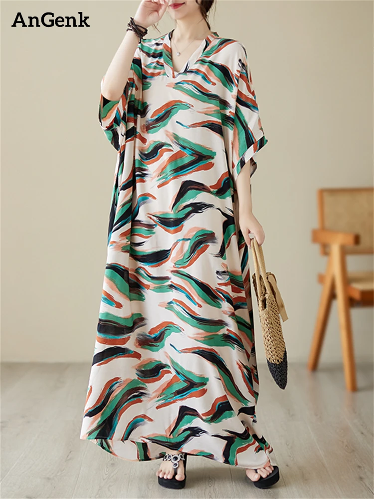 

Oversize Vintage Stripde Dresses For Women 2023 New Summer Casual Loose Long Holiday Beach Thin Dress Femme Robe Elegant Clothes