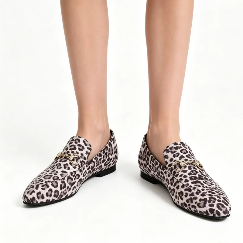 Leopard pattern Faux Suede Loafers Women Pointed Toe Flat Heels Slip On Office Dress Shoes