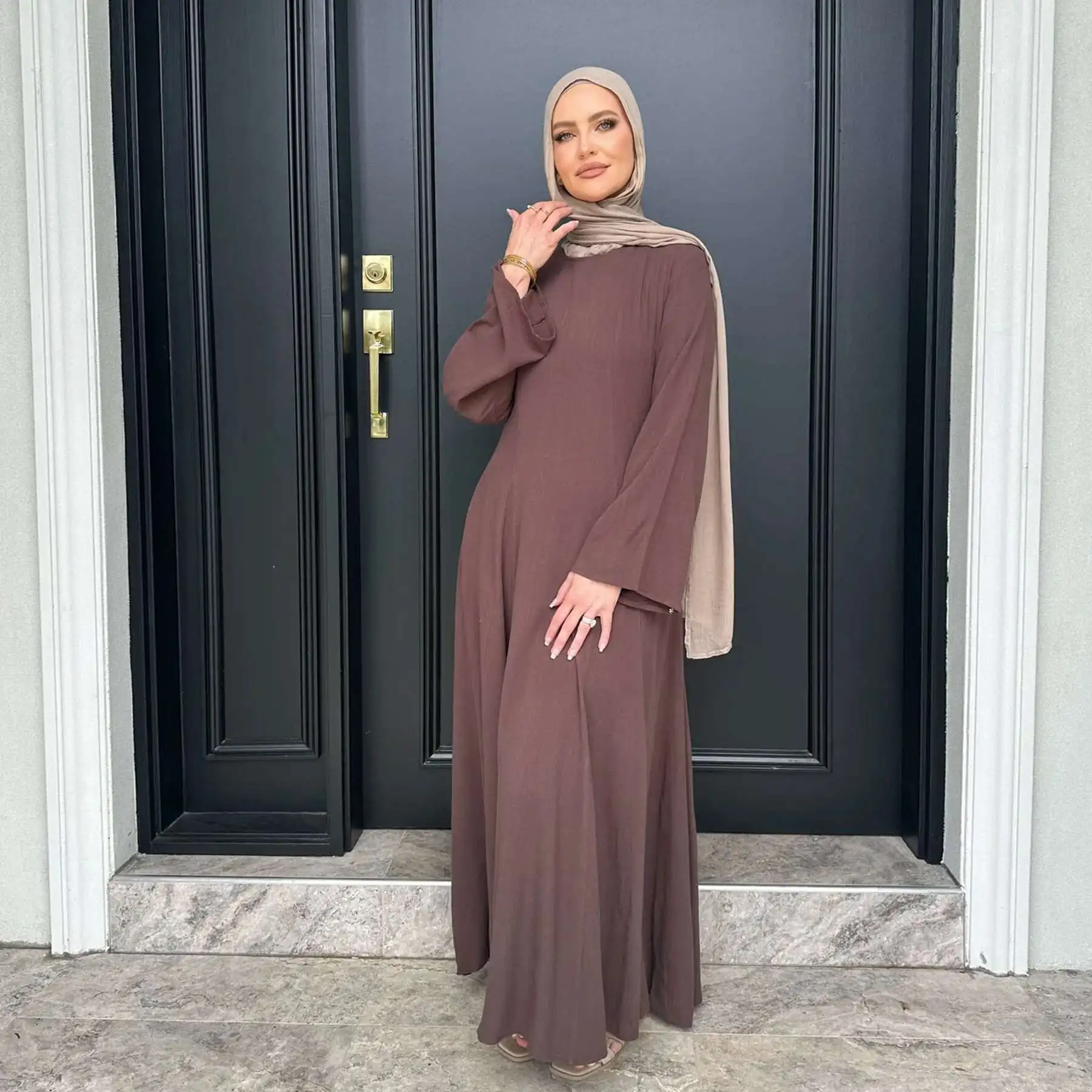 2025 Loriya dubaï turquie solide grand ourlet sangle Robe Robe Lr941 Robe longue musulmane Robe Abaya Ramadan dubaï luxe Islam élégant
