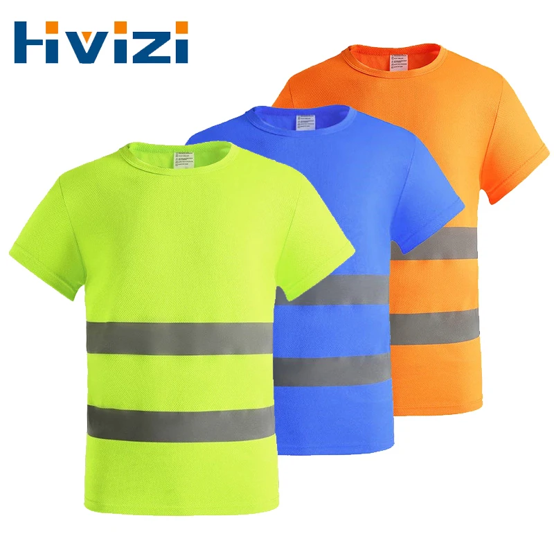 Safety T Shirt Reflective Men Shirt Short Sleeve Fast Dry Mens Construction Work Shirt Summer for Bike Riding Running Jogging