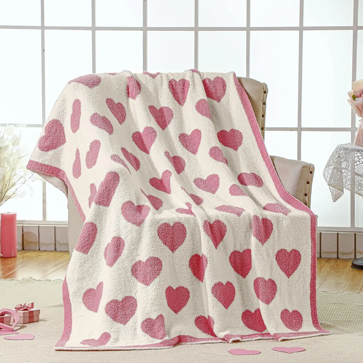 Hearts ThrowBlanket Hearts Gift Soft Christmas Blanket Gift Microfiber Love Blanket Cute Reversible Knit Blanket Valentine's Day