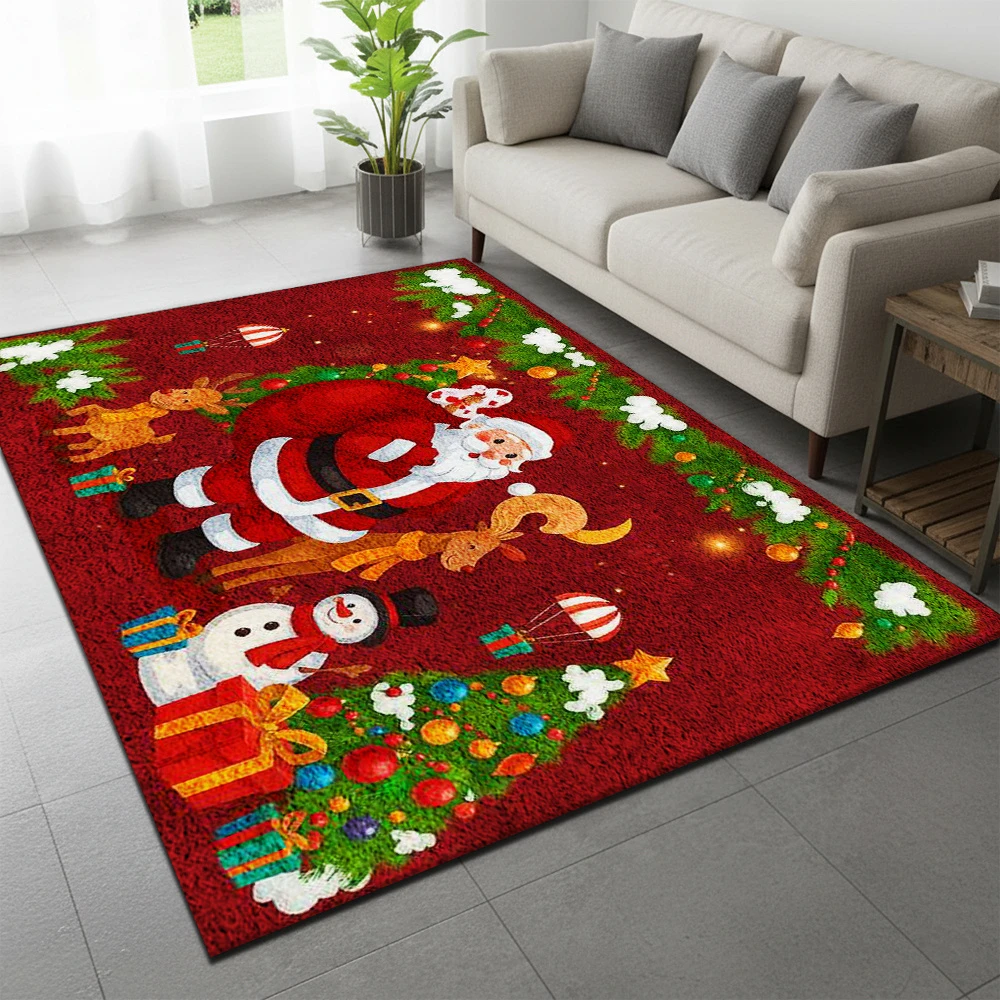 Christmas Santa Theme Rug Soft Bedroom Dining Room Carpet Home Entrance Elegant Large Blanket Living Room Ground Furnishing