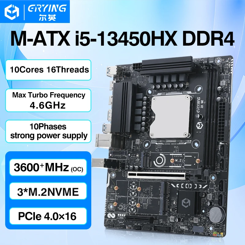 ERYING DIY Gaming PC Computer Motherboard with Onboard CPU Interpose kit i5 13450HX 10C16T DDR4 RAM Memory Desktop PC Gamer