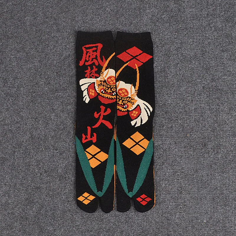 1 Pair Novelty Street Fashion Samurai Sandal Sock Women Men Two Toe Socks Japanese Style Harajuku Cartoon Middle Tube Tabi Socks