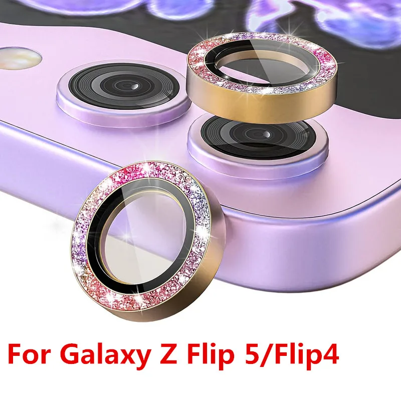 Bling Tiny Diamond Alloy Camera HD Glass Protector for Samsung Galaxy Z Flip 5 Flip5 ZFlip5 Glitter Metal Lens Ring Cap Locator