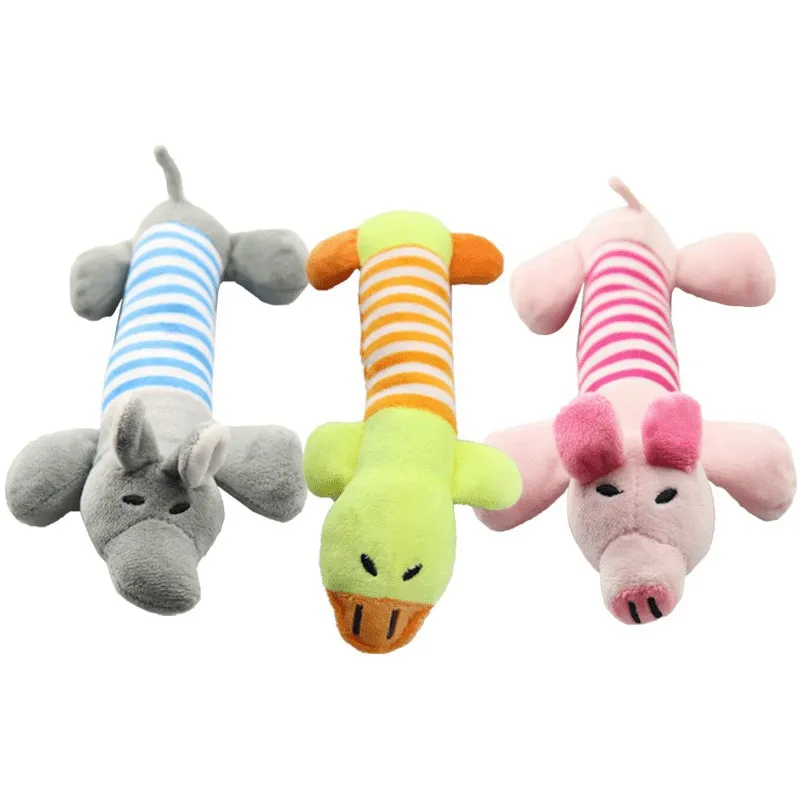 

New Pet Plush Squeaky Toys - Four-Legged Pig/Duck/Elephant Long Strip Animal Toys, Soft Interactive Chew Toys for