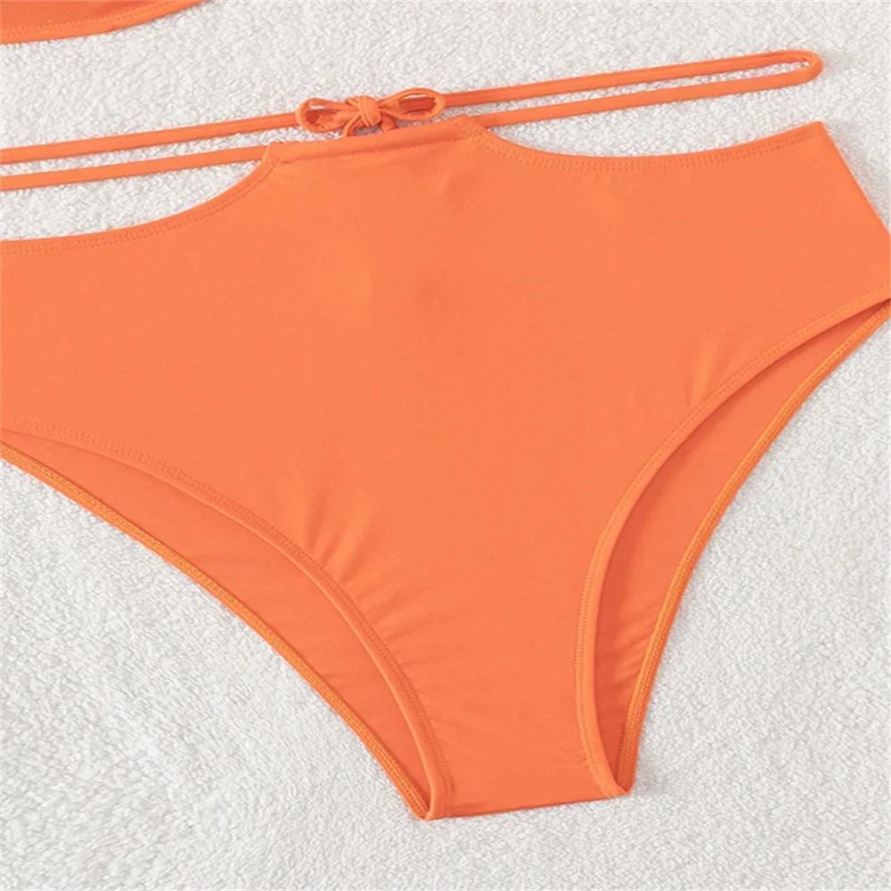 برتقالي Tankini تكدرت على شكل حرف V بيكيني ضمادة Y2K ملابس السباحة رفع عالية الخصر المتطرفة ملابس النساء الشاطئ الزي ثوب السباحة