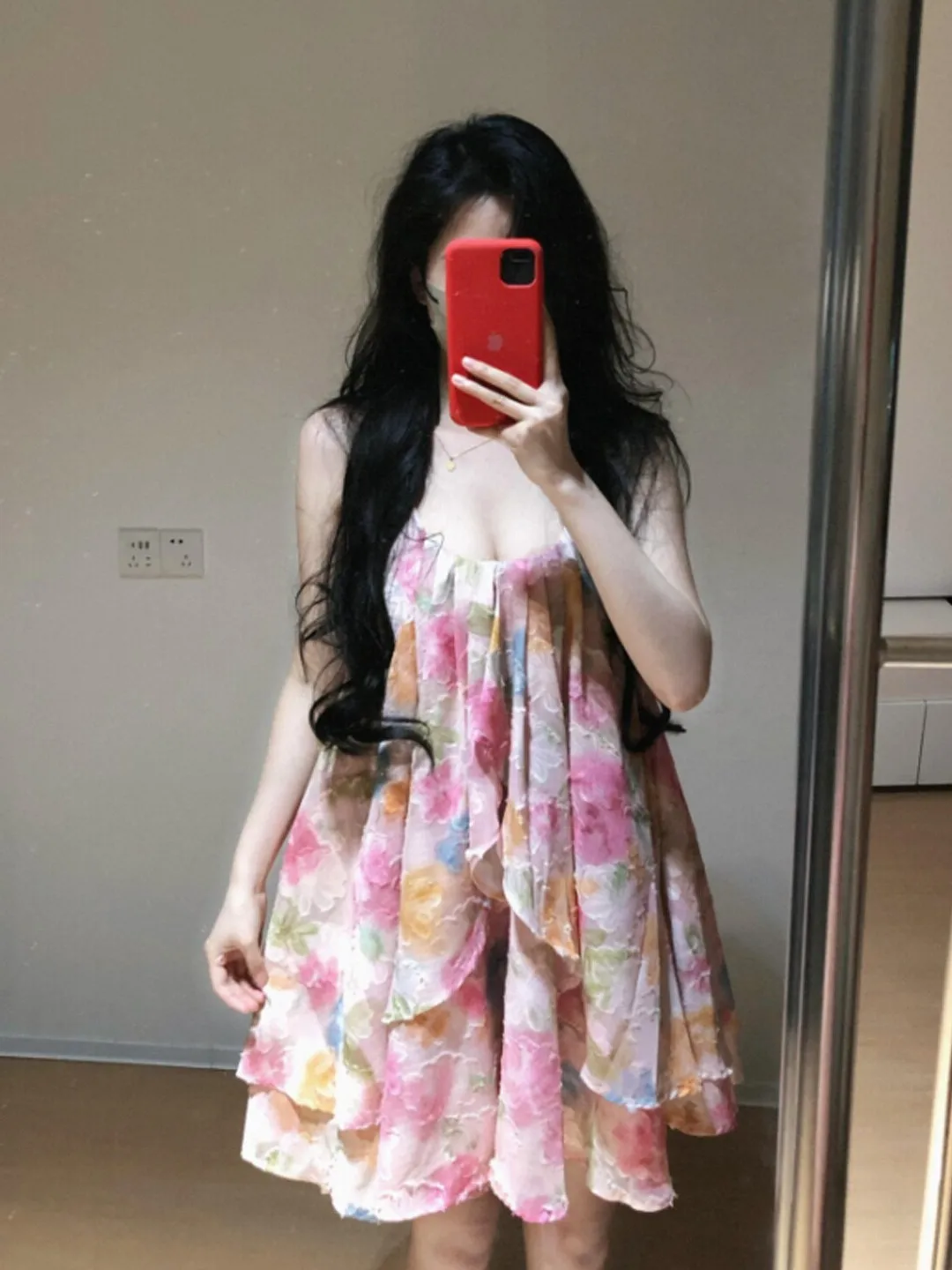 

Unique Retro Floral Print Tea Break Strap Dress Beautiful Summer Midi Dress Casual Comfortable Cotton High Waist Gown