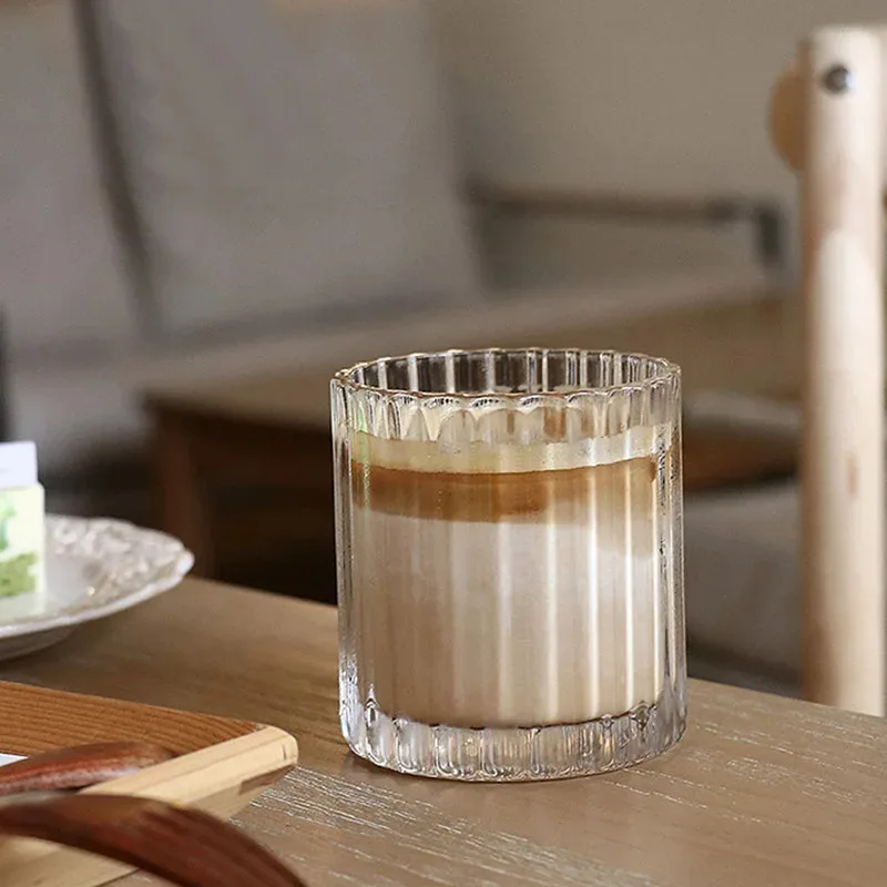 4pcs Set European Style 9.6oz Cocktail Glass 285ml Transparent Vertical Striped Whiskey Iced Coffee Cup Gathering Gift Drinkware