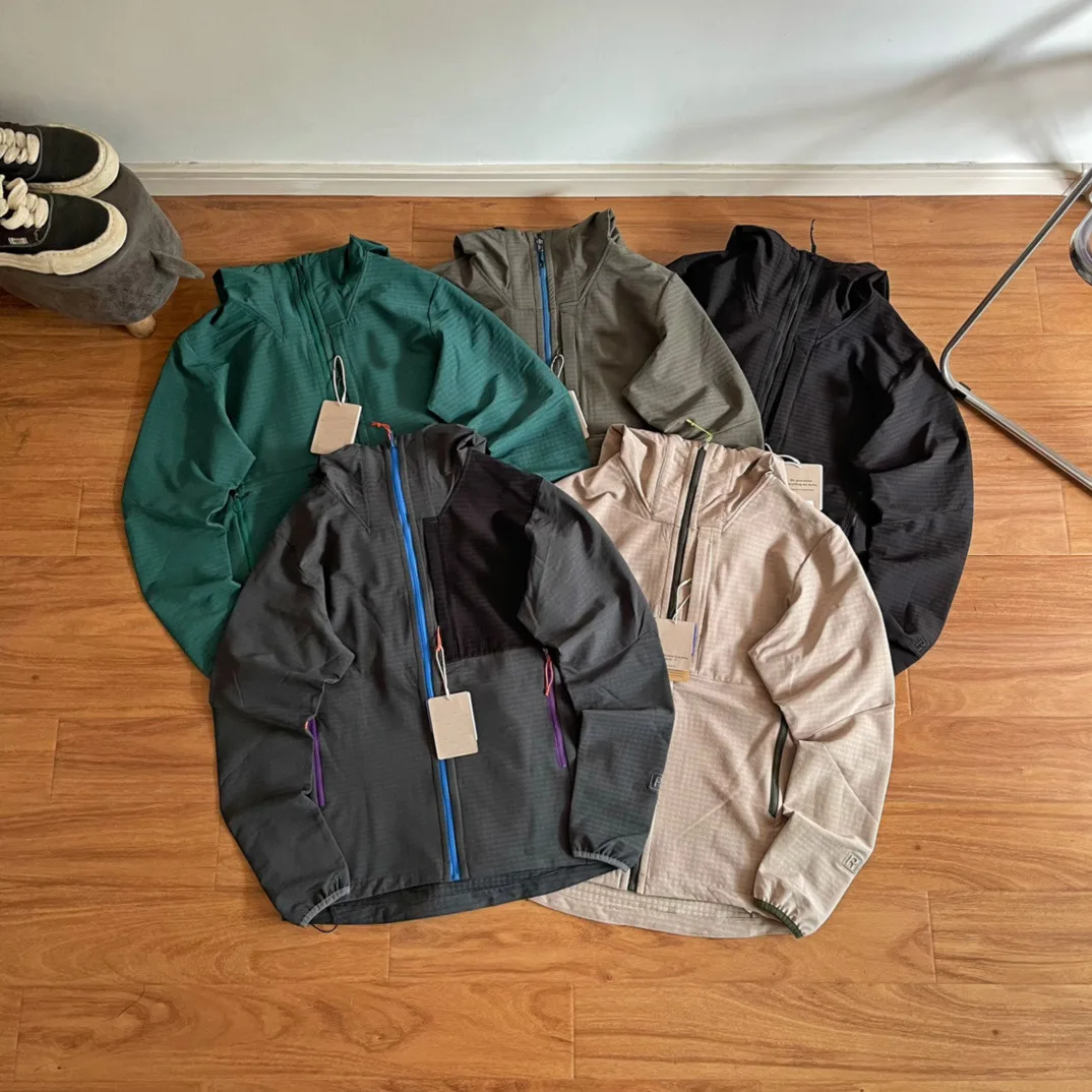 Men's Clothes No Logo Hooded Windproof Zipper Windbreaker Outdoor Jacket Solid Pockets Casual Winter Jackets for Men Clothing
