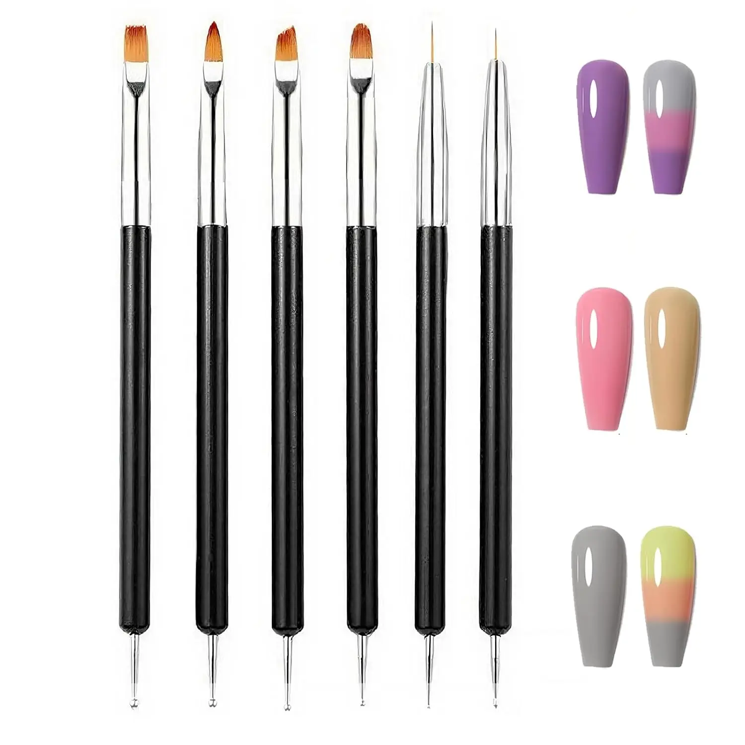 

6PCS Double-Ended Nail Art Brushes & Dotting Tools Set French Nail Painting Brush Nail Design Detail Liner Nail Tools for Nails