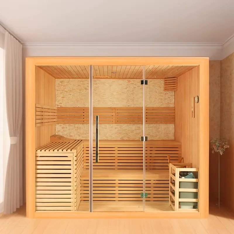 Sunrans Luxury Infrared Sauna Hot Sale Modern Hemlock Wood 3-4 Persons Recliner Chairs Tempered Glass Door Home Use 6KW Transom