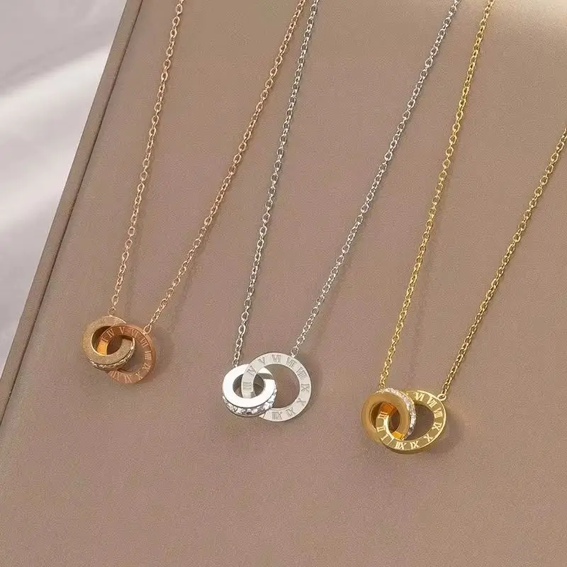 Elegant Classic Roman Numeral Crystal Necklace for Women Luxury Stainless Steel Fashion Jewelry for Wedding Party Gift
