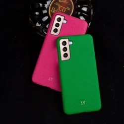 Custom Name Genuine Leather Case For Samsung Galaxy S25 S23Ultra S24 S20FE S21FE A54 A73 Note20 Coque DIY Cover Shockproof Funda
