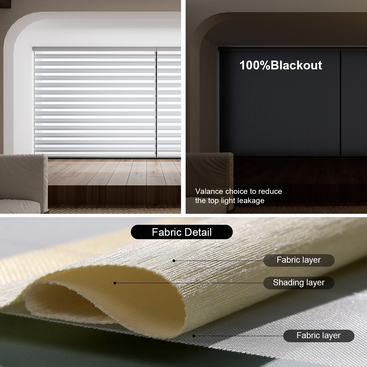 Hot Selling Louver Vertical Type 100% Blackout Waterproof Curtain Wireless Motorized Layer Type Butterfly Blind Customized size