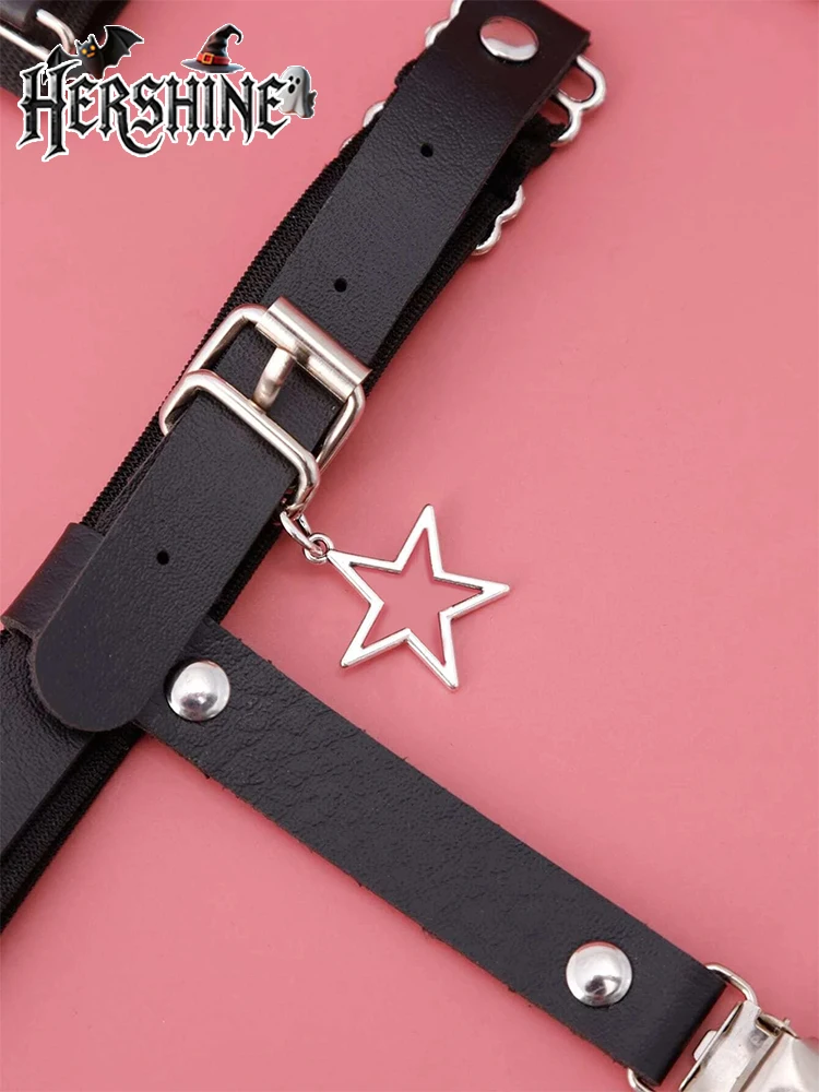 Комбинированный набор HERSHINE из 2 предметов с леггинсами с пятиконечной звездой и подвязками Y2K, готические панк-аксессуары для Хэллоуина, модный предмет