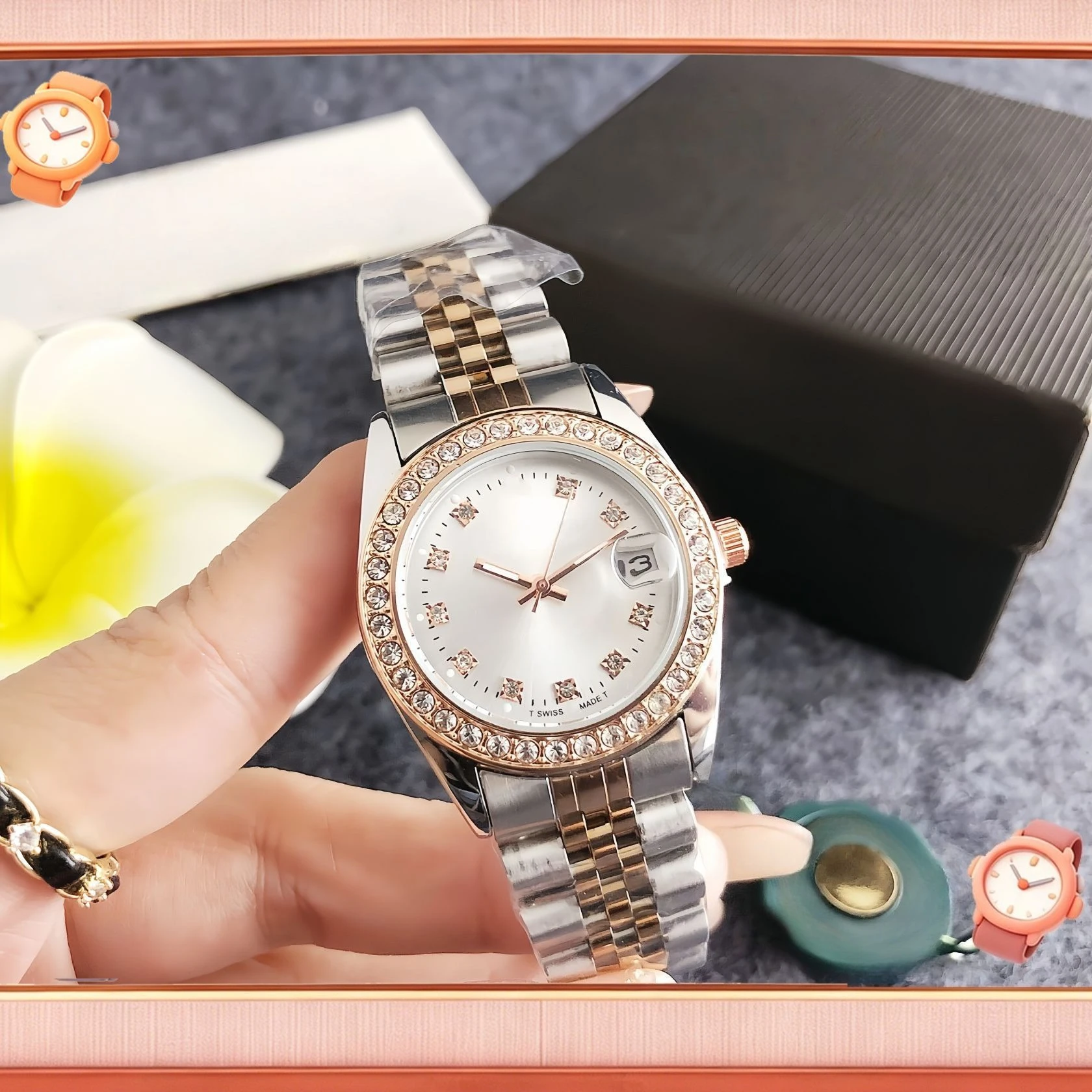 

2026 Watch Women's Flash Diamond Fashionable and Beautiful Imitation Mechanical Watch Women's Watch