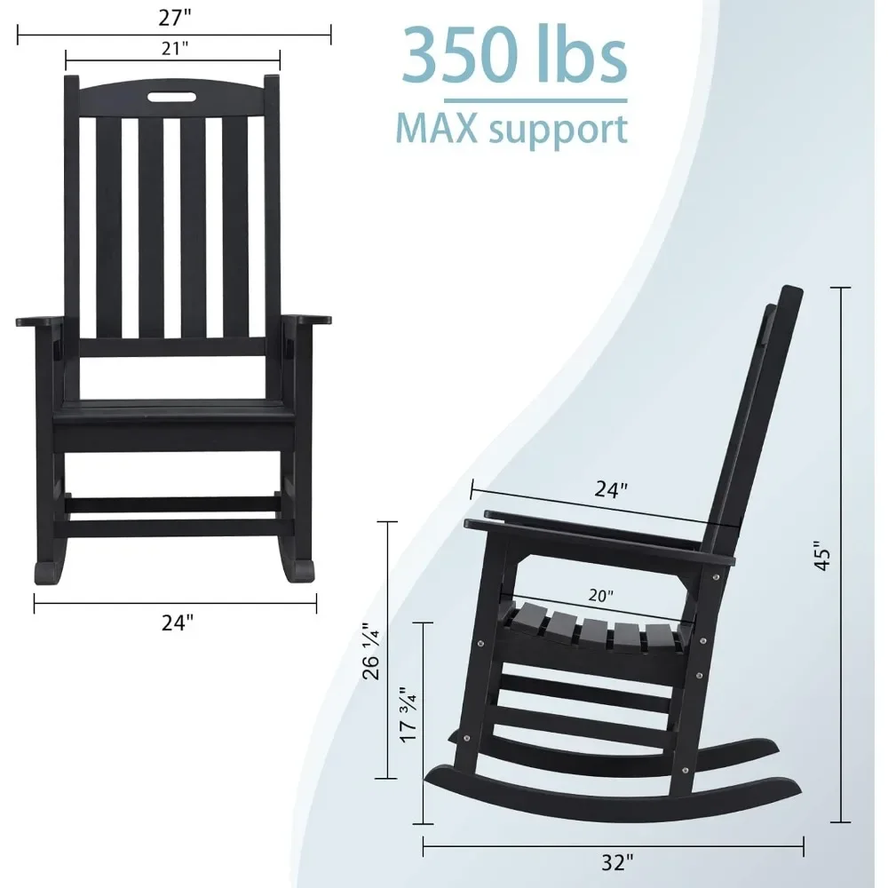 Oversized Outdoor Rocking Chair Set of 2, Porch Rocker w/21" Wide Seat and 32" Tall Backrest, Pre-Assembled with Most Components