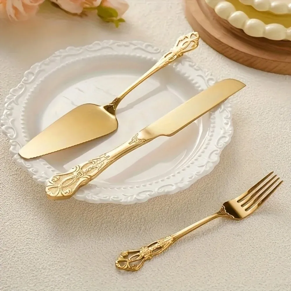 2pcs Elegant Stainless Steel Cake Shovel Carved Hollow Design Cake Spatula Set Cake Server Baking Tools