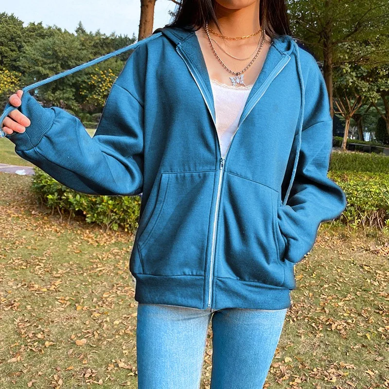 

Women Hoodie Coats Autumn Winter Casual Zip Up Long Sleeve Pocket Hooded Sweatshirt Streetwear Female Hoody Cardigan Outwear