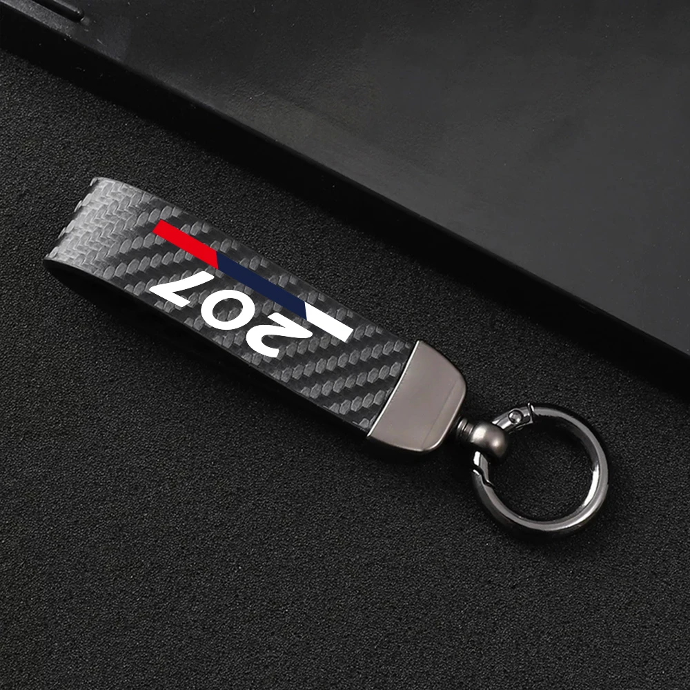 Car Metal Key Ring Carbon Fiber Patter Keyring Car Keychain Simple Personality Auto Accessories For Peugeot 206 207 208