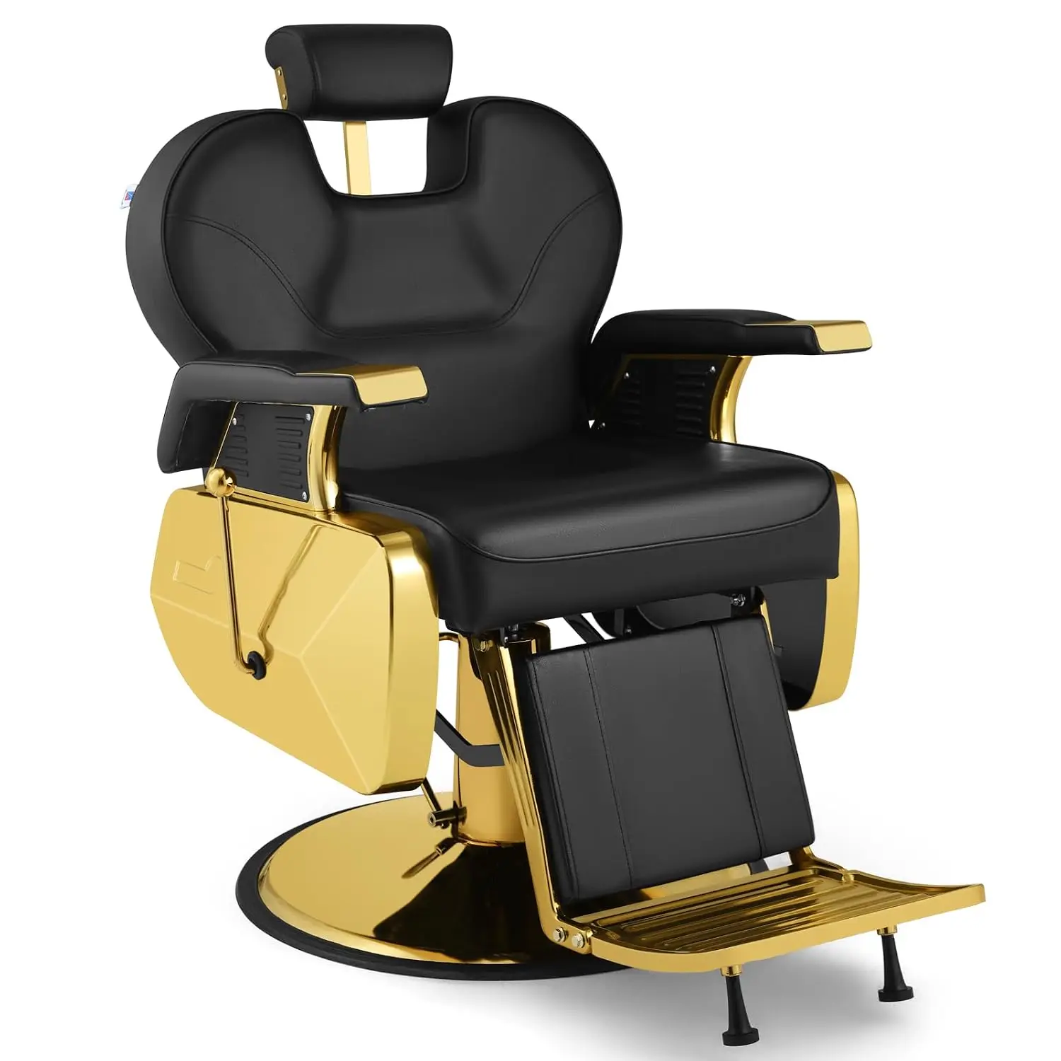 Heavy Duty Reclining Barber Chair, All Purpose Sturdy Salon Spa Equipment, 360° Swivel Adjustable Height, Black Gold, Customized