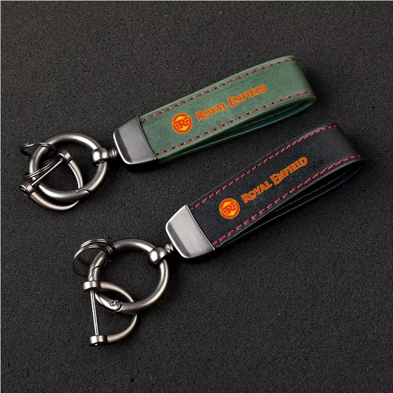 For Royal Enfield Bullet Meteor Classic500 Interceptor 650 1PCS Motorcycle Metal PU Leather Motorcycle Keychain Ring Accessories