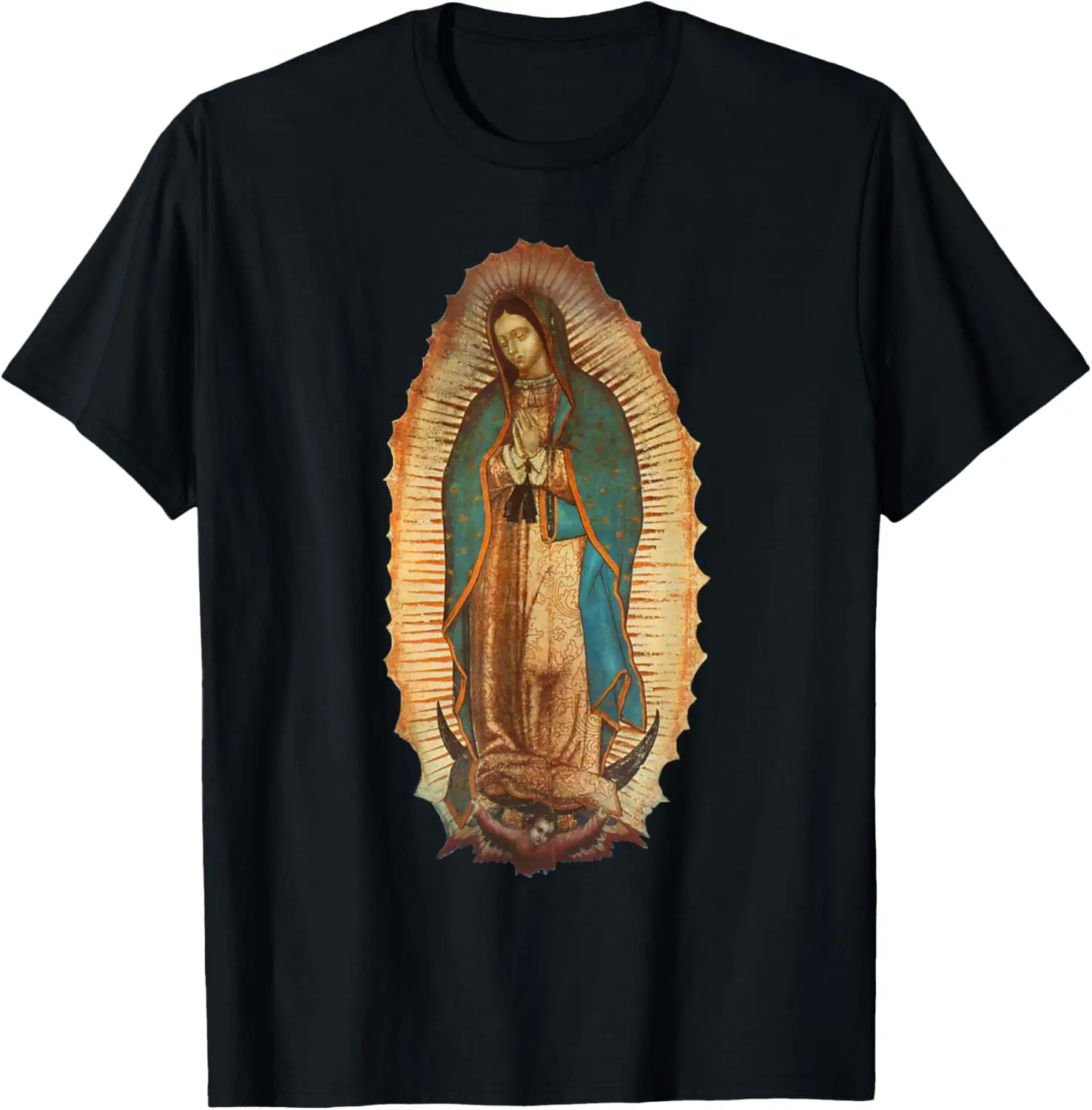 

Virgen De Guadalupe Our Lady Virgin Mary Graphic Tee Religious Catholic Cotton Crewneck Shirt