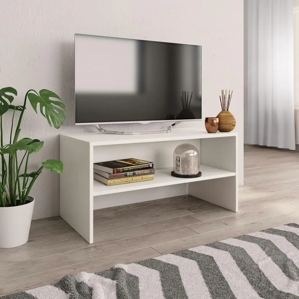 Modern White TV Cabinet 80x40x40 cm - Durable Engineered Wood Storage Unit