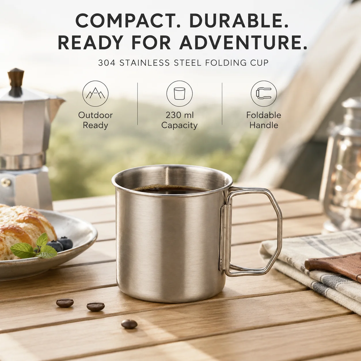 Lightweight Foldable Camping Cup Set, 304 Stainless Steel Stackable Drinkware for Picnic Hiking Backpacking