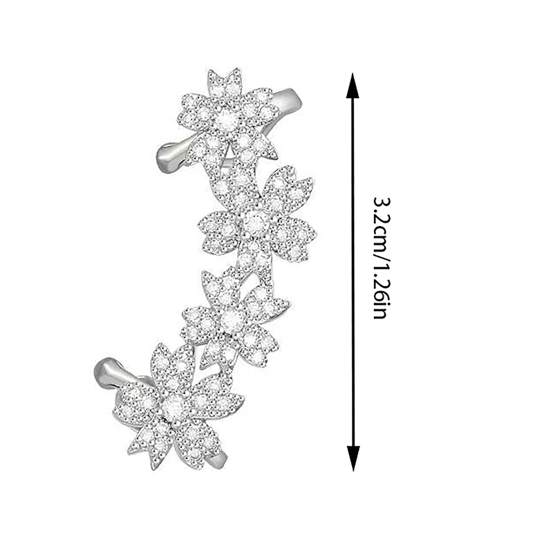 1Pcs Trendy Simple Zircon Flowers Ear Clip Earring Without Piercing For Women Sparkling Ear Cuff Clip Party Wedding Jewelry Gift