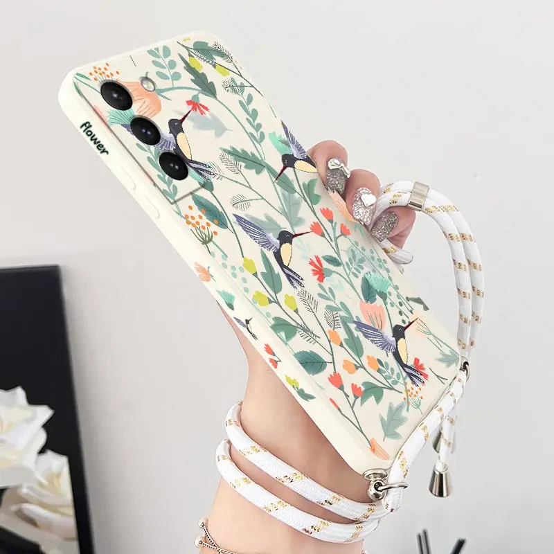 Free Bird Crossbody Lanyard Silicone Phone Case For Samsung Galaxy S23 S22 S21 S10 S8 Plus Note 20 ultra 10 Plus Cover