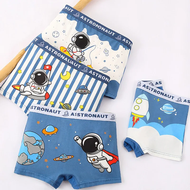4-Piece Children's Cotton Underwear Cozy Soft Boys Boxer Shorts Printed Mysterious Space Galaxy Pattern Trunks For Boys Aged 3-9