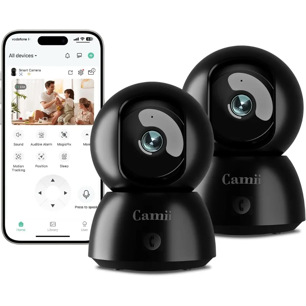 Cámara interior, cámaras para mascotas 2k para seguridad en el hogar wifi de doble banda (2,4/5g), cámara de seguridad con aplicación telefónica, almacenamiento con tarjeta SD 24/7, 2-