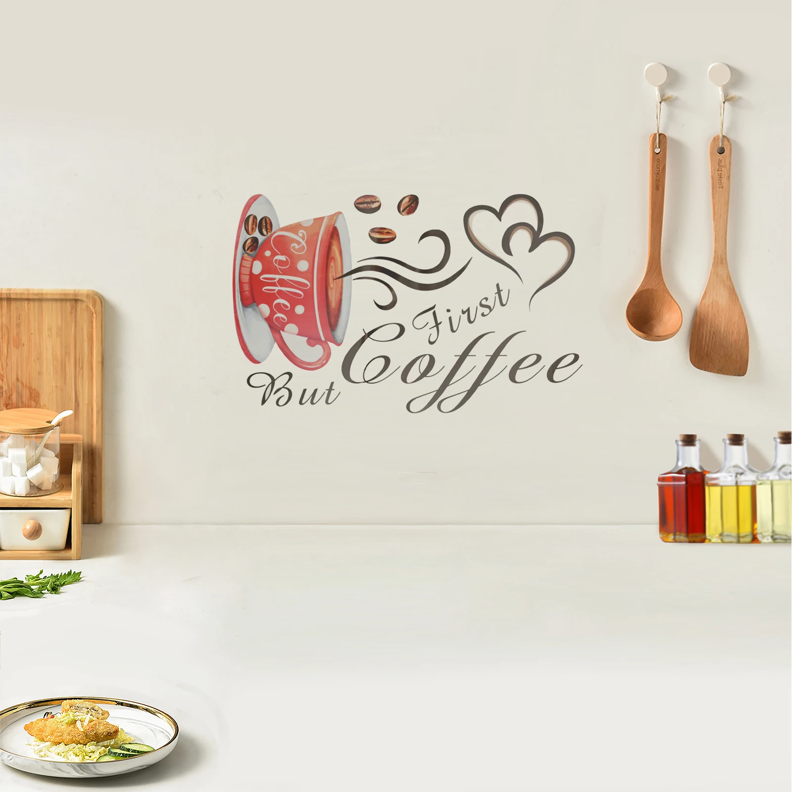Wall Coffee Cup Vinyl Decals for Indoor Decoration - Designed for Smooth Surfaces in Food for service and Residential Areas