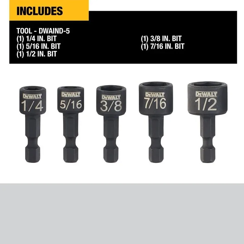 DEWALT DWAIND-5 Impact Ready Nutsetter Impact Driver Bit (5-Piece) Dewalt Power Tool Accessories