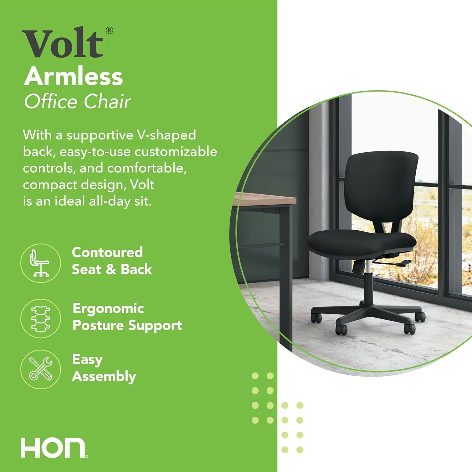 Volt Armless Desk Chair Small Office Chair No Arms Task Chair