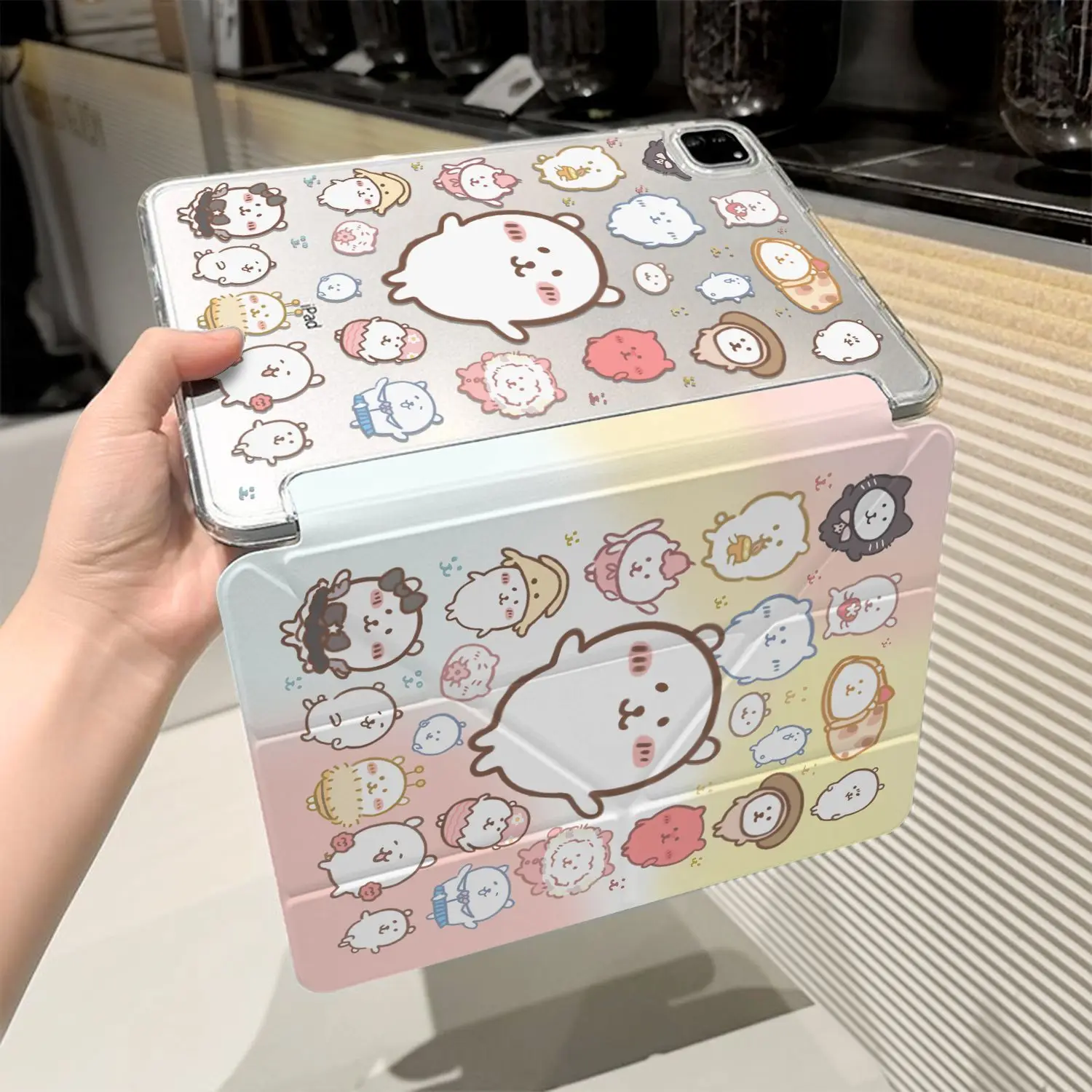Korean ins Kawaii Bear New Tablet Case For iPad Pro 11 12.9in 13 M4 9.7 10.2 5/6th 7/8/9 10 11th MINI 6 7 Air 5 6 7 Trifold Case