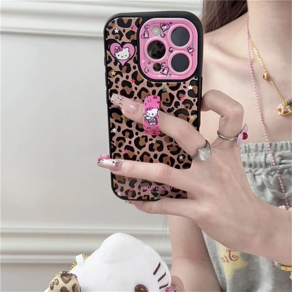 

Fashion Brown Leopard Print Phone Case For iPhone 15 13 14 16 Pro Max Protective Cover with Ring Cute Kitty Cases