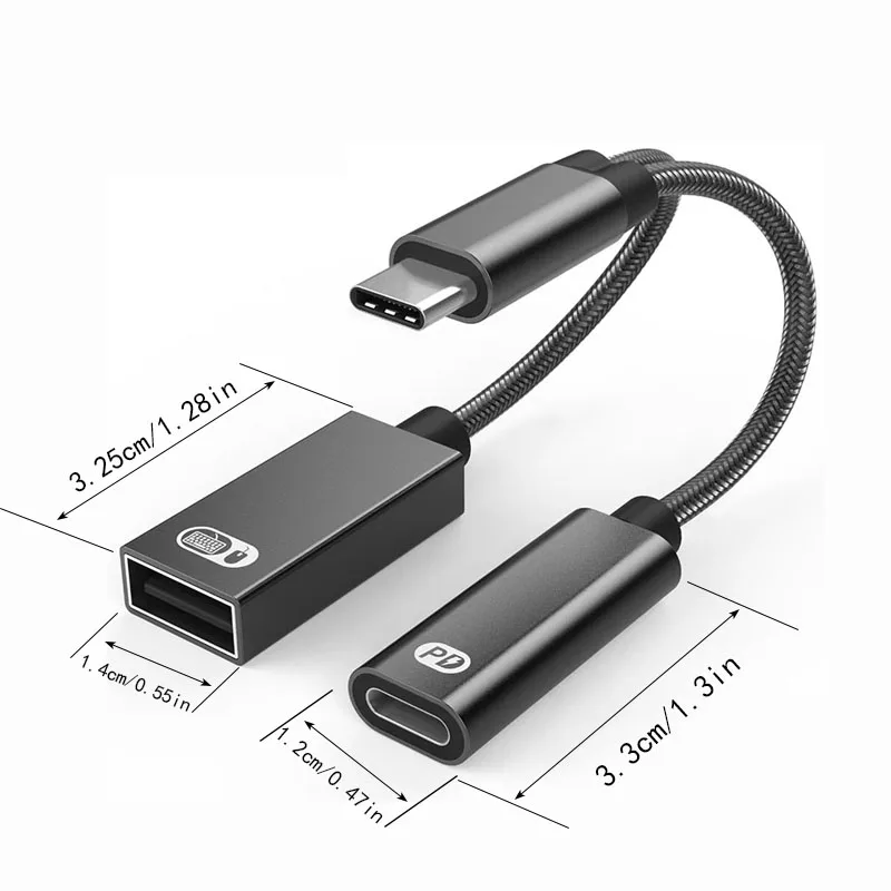 USB C OTG Cable Phone Adapter 2 in 1 Type C to USB A Adapter with PD 10w Charging Port for Samsung Xiaomi Phone Laptop Tablet