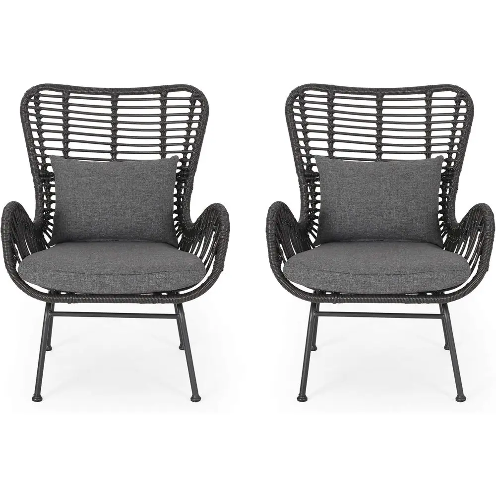 Great Deal urniture Noble House Montana Outdoor Wicker Metal Club Chair in Gray (Set o 2)