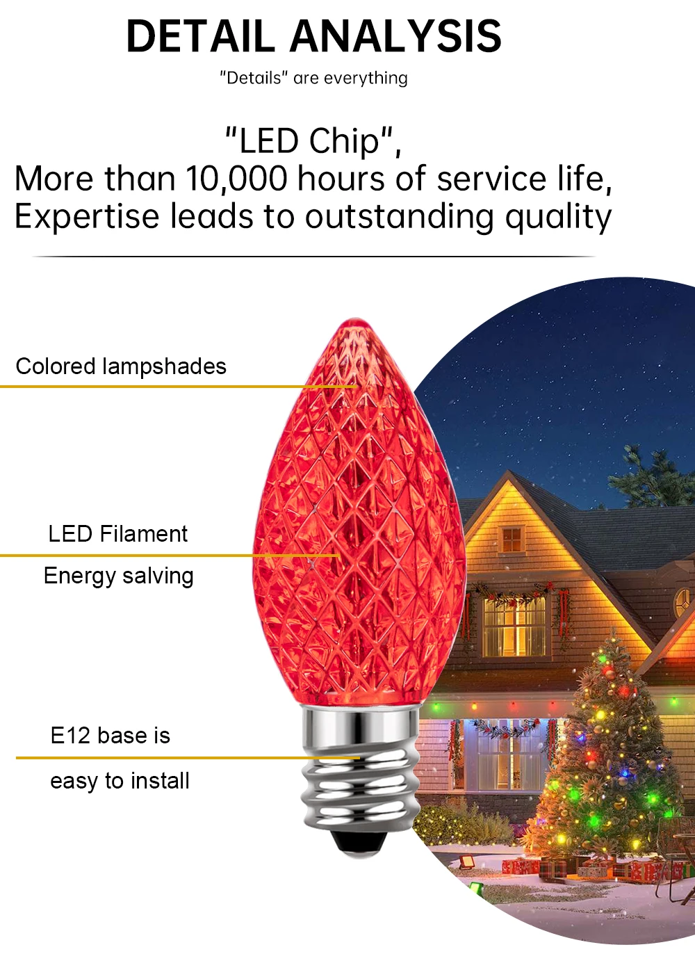 Multicolor C7 LED Light Bulbs 0.6W E12 Garden Decoration Night Lights Vintage Candle Lamps for C7 Outdoor String Lights