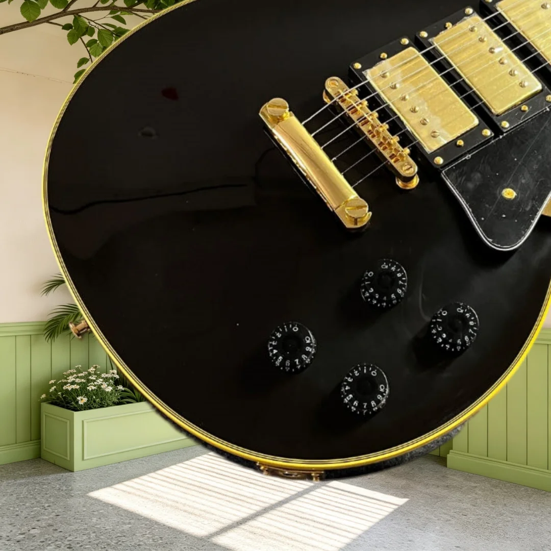 LPS  Electric Guitar Black Gloss Triple Humbuckers Gold Binding Hardware Mahogany Body Pro Musician Heavy Metal Hard Rock