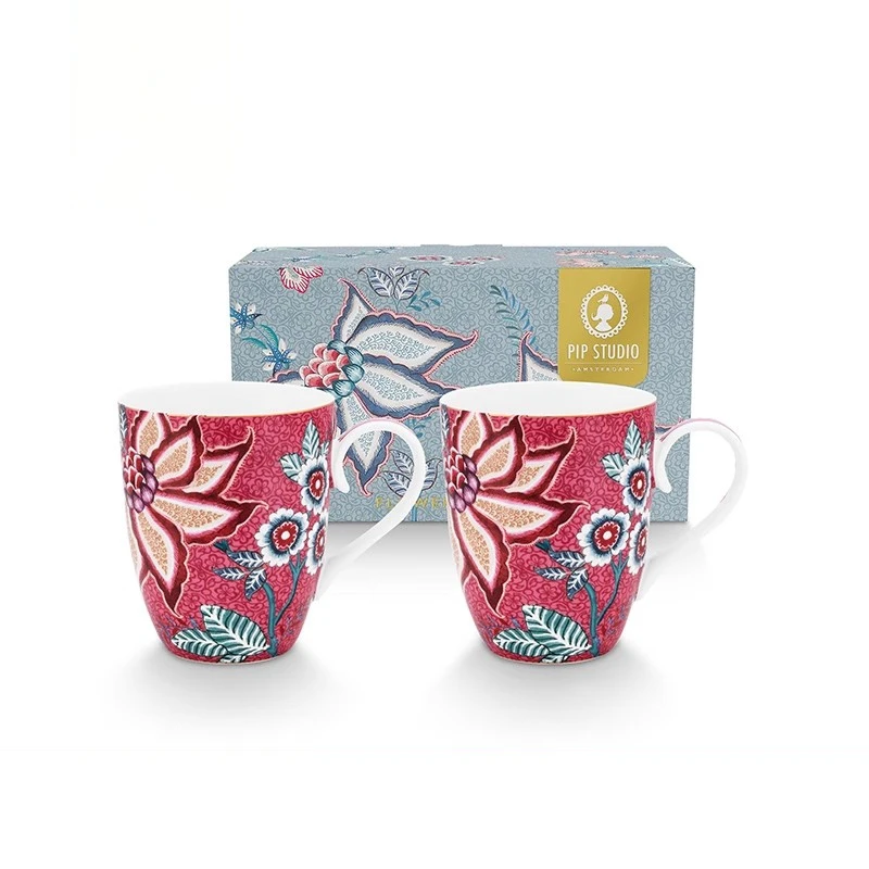 Oriental Flower Charm Mugs Coffee Cup Tea Cup  Graduation Season Gift Deep Red Series