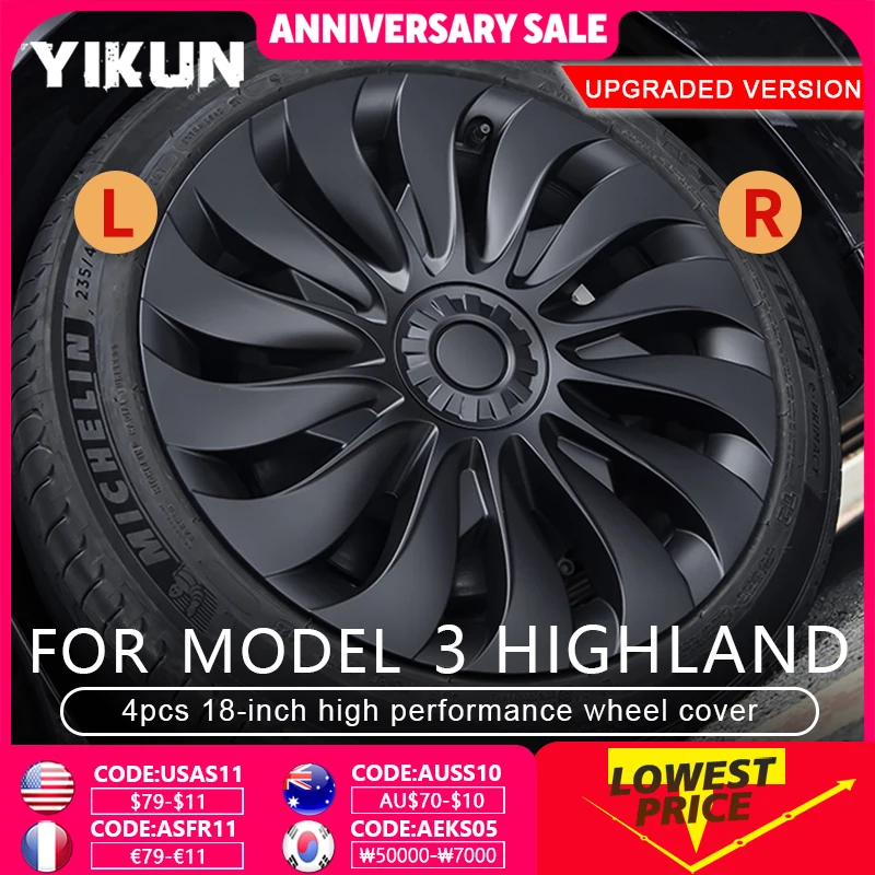 4PCS Kołpak do nowej Tesla Model 3 Highland 2024 18-calowy zamiennik kołpaka samochodowego Pełna osłona felgi Akcesoria