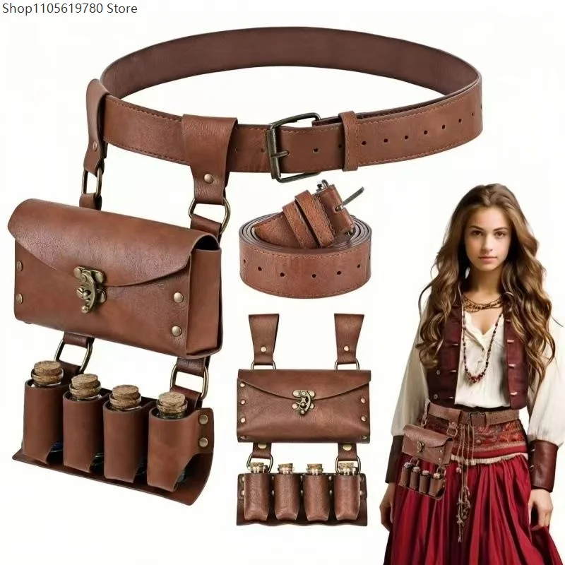 Medieval Renaissance Sorcere Potion Holder Waist Pack Leather Pouch Bag Men Women Vintage Purse Wallet Alchemy Bottle Costume