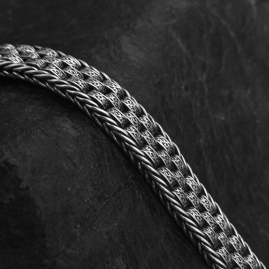 QN Silver Color Hand-woven Men\'s Bracelets for Lucky and Treasure  Retro Craft Bracelet for Women Fashion Jewelry