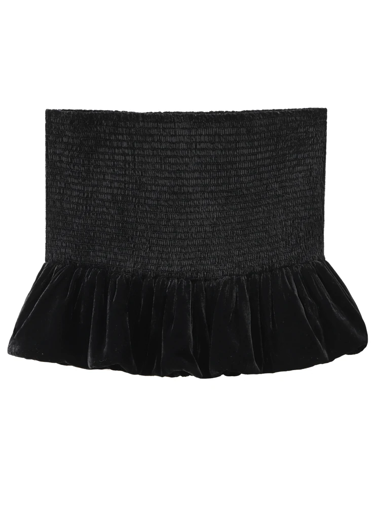 KAOPU ZA Women voluminous velvet mini skirt vintage mid-waist gathered hem female skirts mujer