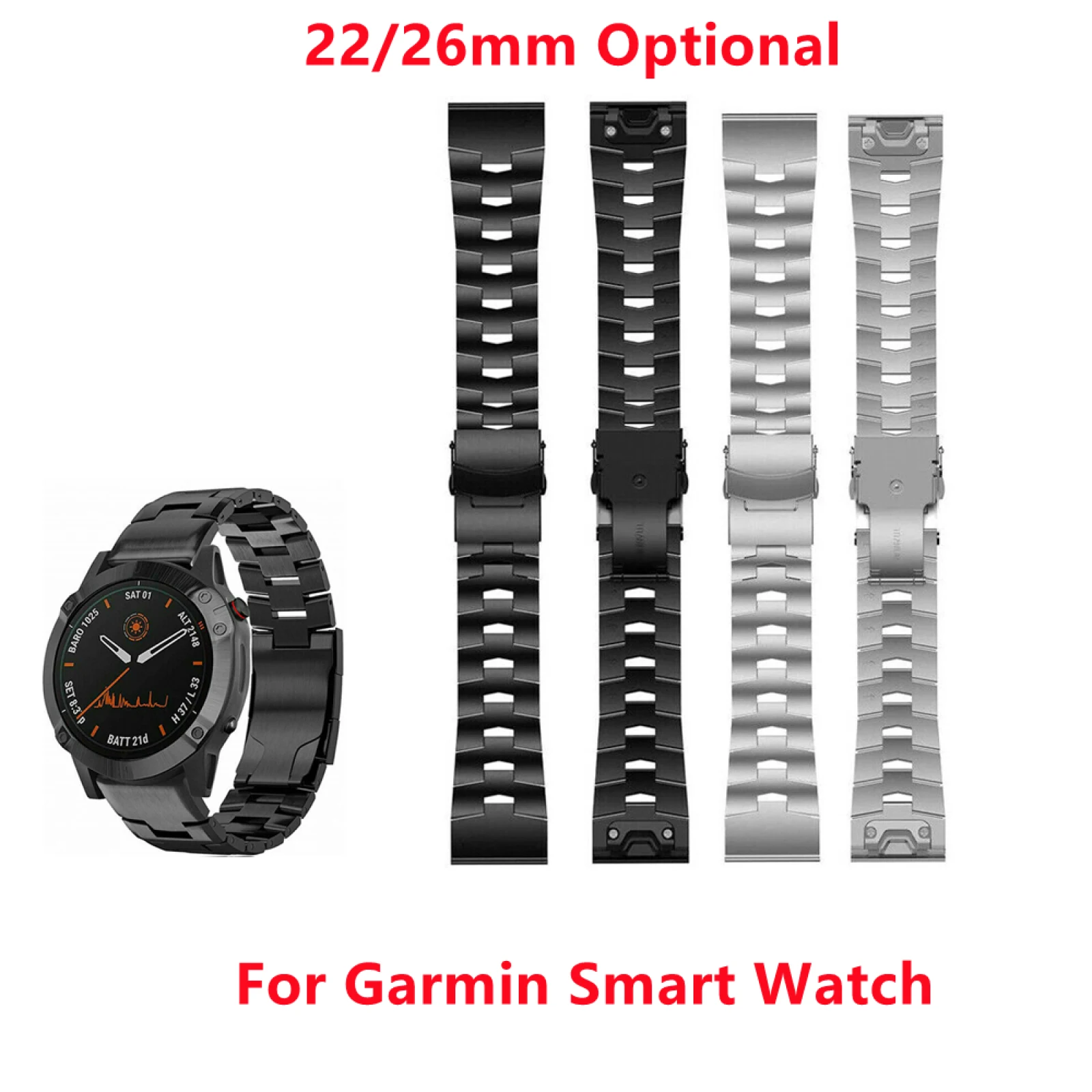 22/26mm Titanium Steel Smart Watch Wristband Strap For Garmin Fenix 6 6X 5 5X 3 Watch Accessories